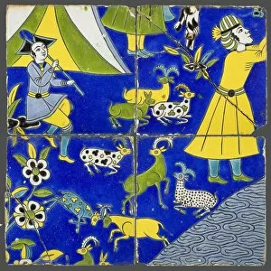 Four Tiles with a Figural Scene, Safavid dynasty (1501-1722), 17th century