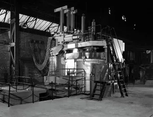 Tilghman electric arc furnace, Keyser Ellison steelworks, Sheffield, South Yorkshire, 1964