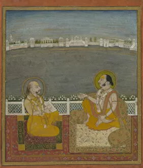 Maharaja Gallery: Tilkayat Dauji II Maharaj with a Visitor, c. 1825. Creator: Unknown