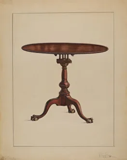 Three Legged Prints: Tilt-top Table, c. 1936. Creator: Rolland Livingstone