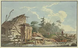 Shore Prints: Timber cabins on the wooded seashore