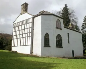 Anglesey Prints: Timber-framed black and white house, 18th century