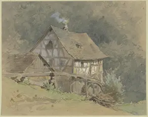 Mill Prints: Timber framed watermill, 19th century. Creator: Philipp Rumpf