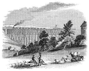 Viaduct Prints: Timber Viaduct on the Darlington and Newcastle Railway, 1844. Creator: Unknown