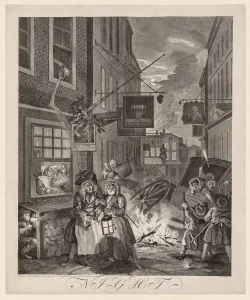 William Hogarth British Prints: The Four Times of Day: Night, 1738. Creator: William Hogarth (British, 1697-1764)