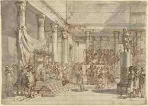 Gray Wash Prints: Timotheus Playing the Lyre before Alexander and Thaïs in the Hall of the Palace