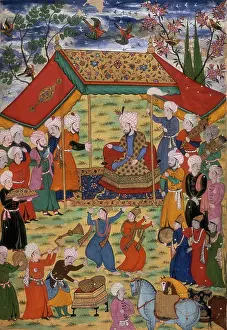 Mongolian Prints: Timur receiving a deputation, 1600. Creator: Unknown