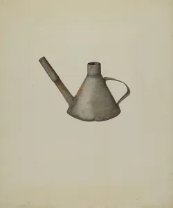 Spout Prints: Tin Lamp, c. 1938. Creator: Eldon Allen