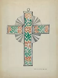 Majel G Collection: Tin and Painted Glass Cross, c. 1937. Creator: Majel G. Claflin