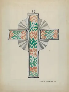 Majel G Collection: Tin and Painted Glass Cross, c. 1937. Creator: Majel G. Claflin
