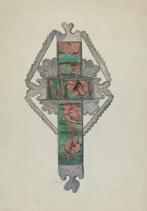 E Boyd Prints: Tin and Painted Glass Cross, Church or Home Use, c. 1936. Creator: E. Boyd