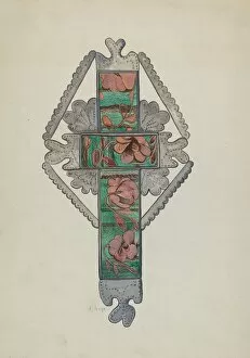 Tin and Painted Glass Cross, Church or Home Use, c. 1936. Creator: E. Boyd