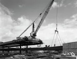 Tinsley Viaduct under construction, Meadowhall, near Sheffield, South Yorkshire, 1967
