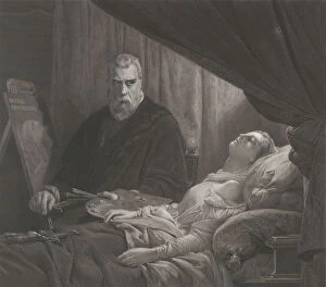 Tintoretto at His Daughter's Deathbed, after 1843. Creator: Achille-Louis Martinet