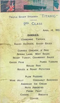 Images Dated 21st May 2018: Titanic - 2nd Class Dinner Menu, 1912