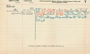 A History Of Lloyds Gallery: Titanic Entry in Index to Lloyds List of 1912, (1928)