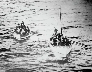 Lifeboats Prints: TITANIC life boats on way to CARPATHIA, 1912. Creators: Bain News Service, J W Barker