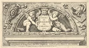 Titeplate to series of prints after Poloidoro, title on a shield supported by two putti