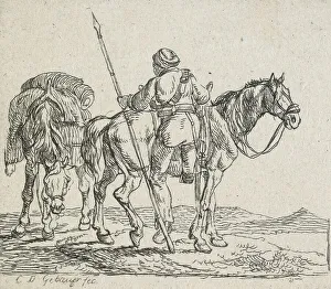 No title - (Lancer mounting horse), 1792-1831. Creator: Christian David Gebauer