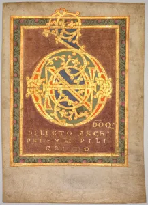 And Gold On Vellum Prints: Title Page of Abbot Bernos Tonarius: Initial D[omino], c. 1030. Creator: Unknown