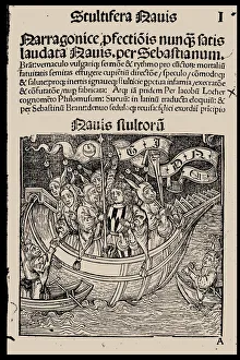 Brant Prints: Title page of the book Ship of Fools by Sebastian Brant, 1497. Creator: Anonymous
