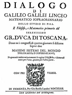 Copernican System Gallery: Title page of Dialogo, by Galileo, 1632