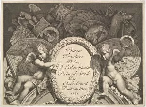 Caravaggio Polidoro Da Gallery: Title page of Divers Trophées (Weapon Trophies after the Faç