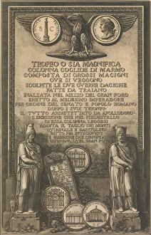 Dacian Wars Prints: Title page with eagle, coin showing image of Trajans Column, classical sculptures