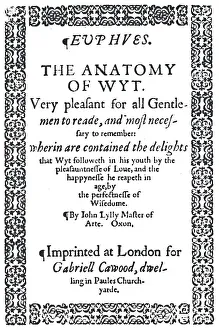 Typeface Gallery: Title-Page of John Lylys Euphues or The Anatomy of Wit, First Edition, 1579, (1942)