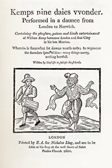 Percussion Instrument Prints: Title page from Kemps nine daies wonder, 1600, (1884). Creator: Unknown