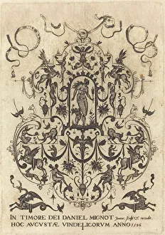 Pegasus Prints: Title Page: Large Pendant, Venus and Amor at Centre, 1596. Creator: Daniel Mignot