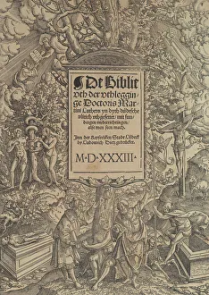Title page of the Lübeck Bible, 1533-1534. Creator: Erhard Altdorfer