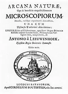 Antoni Van Gallery: Title page of Microscopium by Dutch microscopist Anton van Leeuwenhoek, 1708