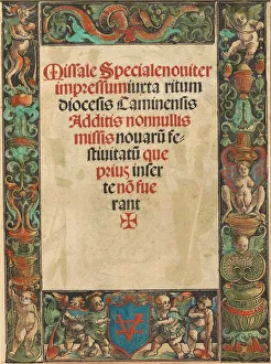 Hermaphrodite Prints: Title Page for a Missal, with Satyr and Putti Border [verso], c. 1511. Creator: Urs Graf