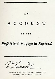 Balloonist Collection: Title-Page of one of the Pamphlets written by Vincent Lunardi, 1786, (1910)