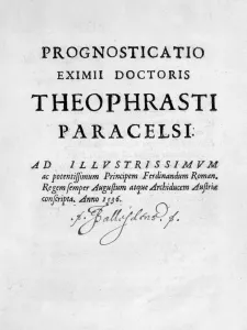 Title page of Prognosticatio Eximii Doctoris Paracelsi, 1536. Artist: Theophrastus Bombastus von Hohenheim Paracelsus Title page of Prognosticatio Eximii Doctoris Paracelsi, 1536. Artist: Theophrastus Bombastus von Hohenheim Paracelsus