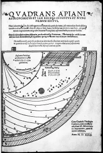 Title page of Quadrans Apiani by German mathematician and astronomer Peter Apian, 1532 Title page of Quadrans Apiani by German mathematician and astronomer Peter Apian, 1532