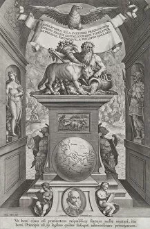 Images Dated 25th September 2020: Title page for Roman Emperors on Horseback, ca. 1587-89. Creator: Adriaen Collaert