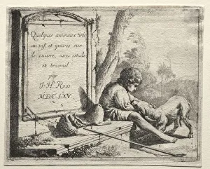 Title Page: Shepherd Petting his Dog, 1665. Creator: Johann Heinrich Roos (German, 1631-1685)