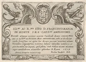 Labours Of Heracles Prints: Title plate for the series The Labors of Hercules with the arms of Cardinal Francesco