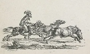 Reins Prints: No title - (Rider chasing two horses), 1792-1831. Creator: Christian David Gebauer