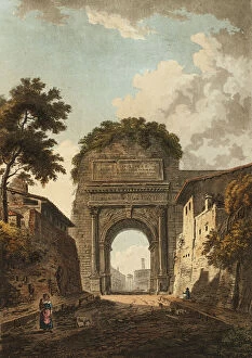Aquatinthand Coloured Aquatint On Paper Gallery: Tituss Arch, plate ten from the Ruins of Rome, published March 1, 1796