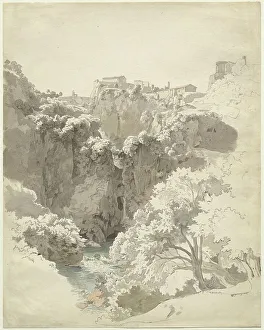 Tivoli Prints: Tivoli and the Temple of the Sibyl Above the Aniene Gorge, 1824. Creator: Carl Wagner
