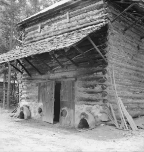Shingles Prints: Tobacco barn with newly plastered furnace