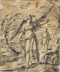 Tobias Prints: Tobias and the Angel [verso], c. 1616/1617. Creator: Hermann Weyer
