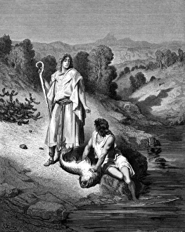 Tobias with the Archangel Raphael, 1865-1866. Artist: Gustave Dore