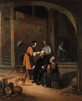 Healing Prints: Tobias restoring the eyesight of Tobit, 1600-1699. Creator: Gerrit Dou