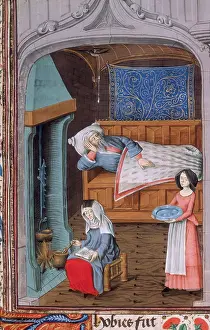 Cooking Pot Prints: Tobit, blind in bed, attended by two women, c1479 Creator: Unknown