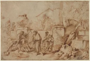1609 1664 Prints: Tobit Burying the Dead, 1640s. Creator: Giovanni Benedetto Castiglione (Italian)