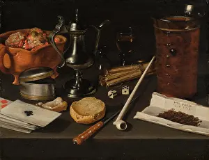 At The Table Prints: Toebackje - Still Life with Pipe and Tobacco, 1622. Creator: Claesz, Pieter (c. 1597-1660)